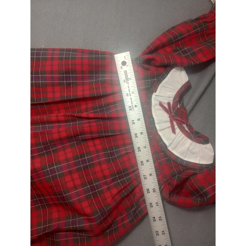 Edgehill Collection Red Plaid Christmas DressRuffle Lace Luxury Baby Girl 12M